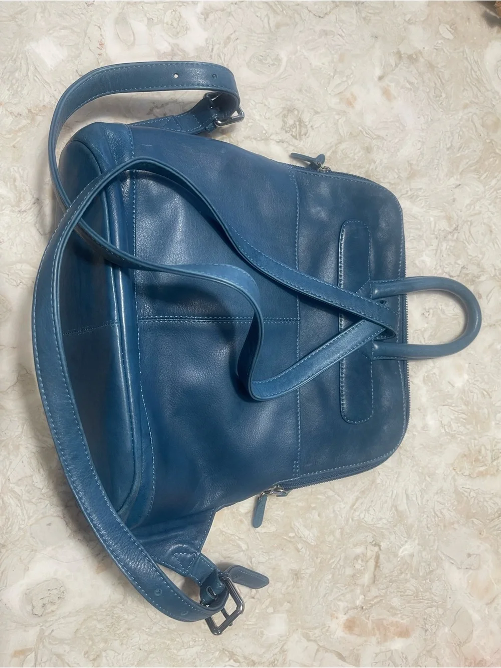 ili Peacock Blue Leather Backpack